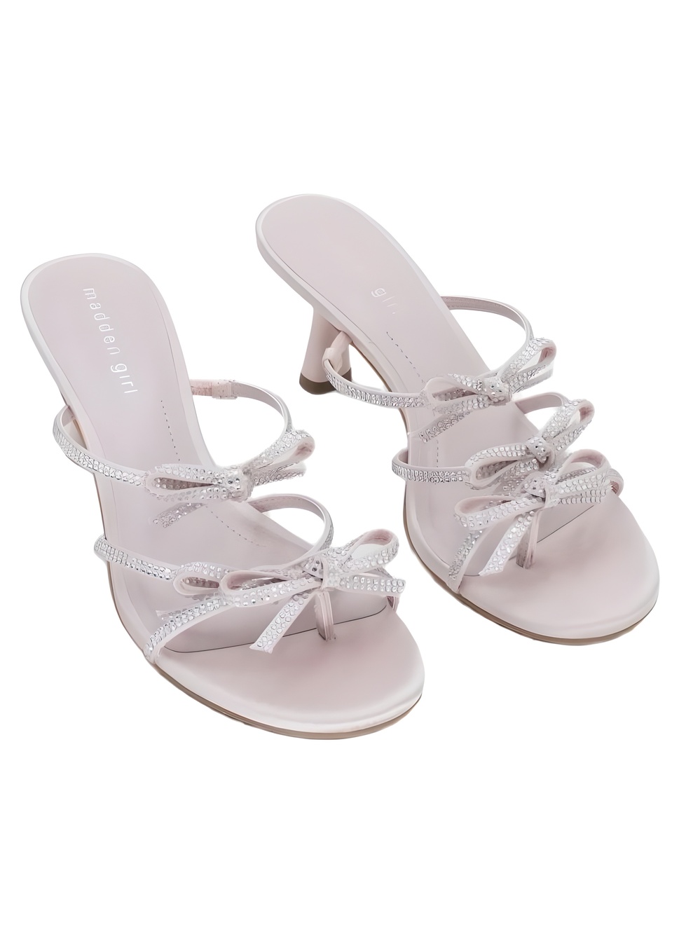 Madden Girl Loving Rhinestone Bow Dress Sandals 2.5" Heel Light Blush Size 7.5M